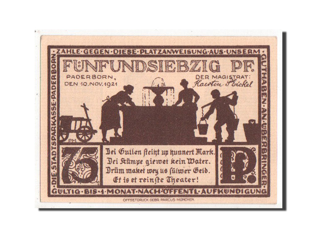 Banknote, Germany, Paderborn Stadt, 75 Pfennig, 1921, UNC(63), Mehl:1043.5