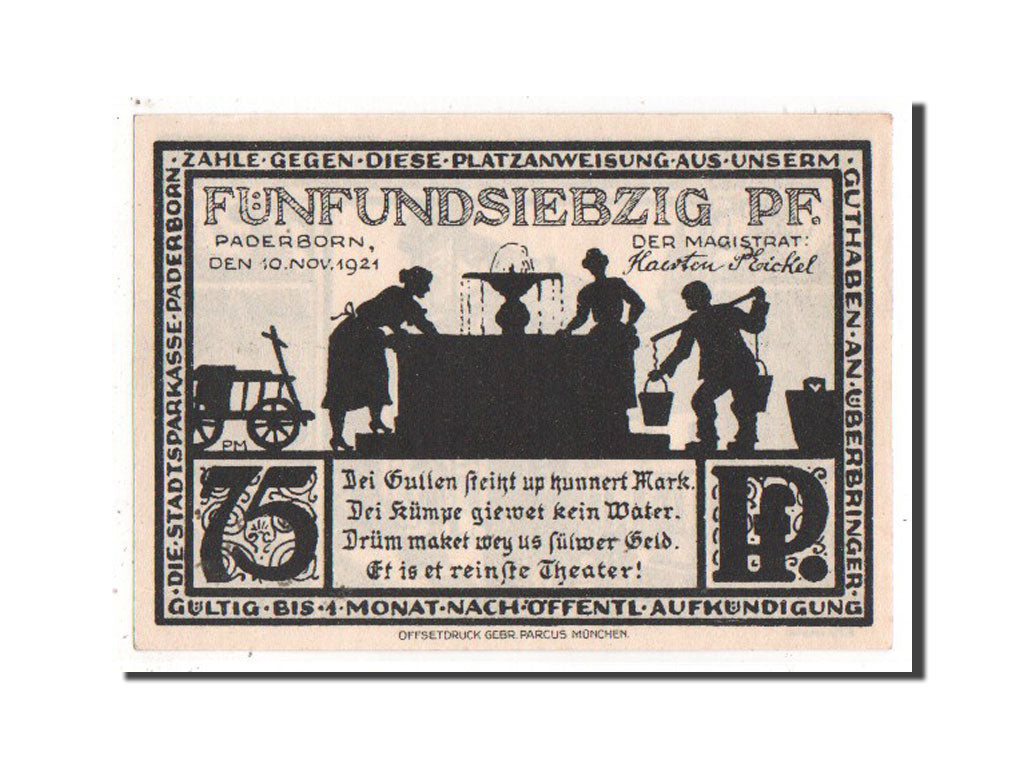 Banknote, Germany, Paderborn Stadt, 75 Pfennig, 1921, UNC(63), Mehl:1043.4