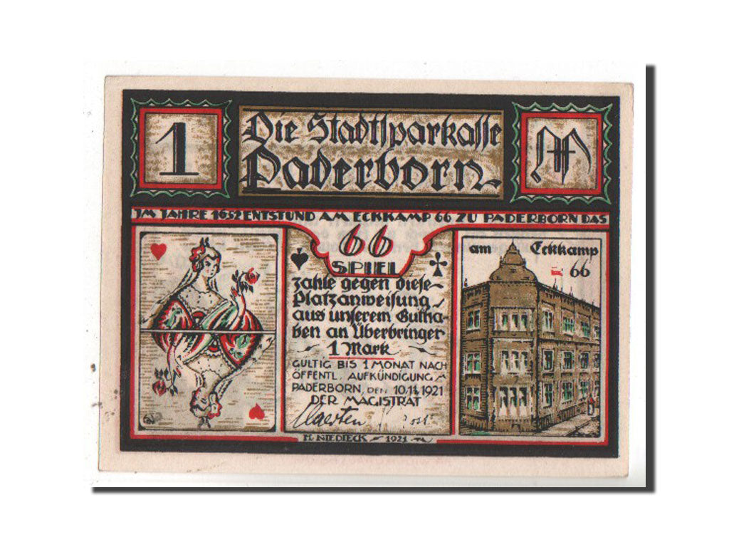 Banknote, Germany, Paderborn Stadt, 1 Mark, 1921, UNC(63), Mehl:1043.2