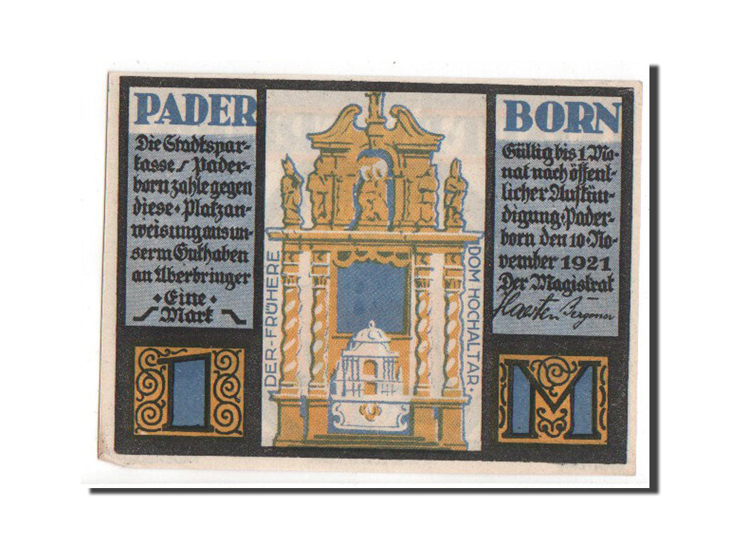 Banknote, Germany, Paderborn Stadt, 1 Mark, 1921, UNC(60-62), Mehl:1043.1
