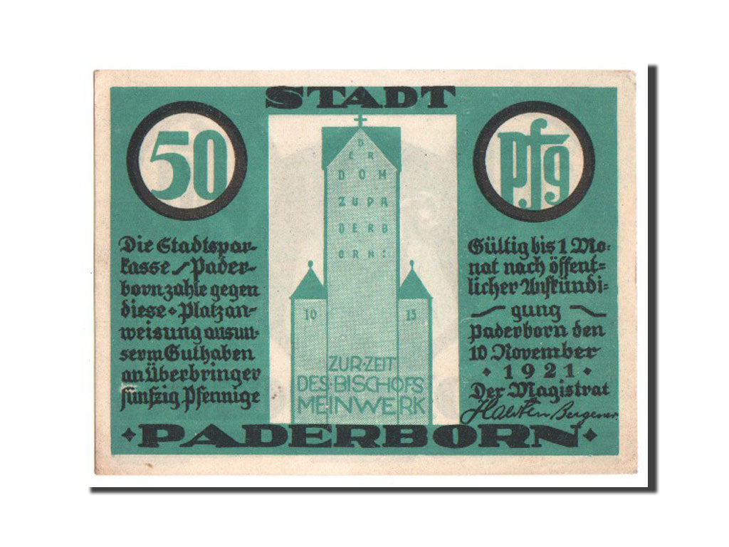 Banknote, Germany, Paderborn Stadt, 50 Pfennig, 1921, UNC(60-62), Mehl:1043.1