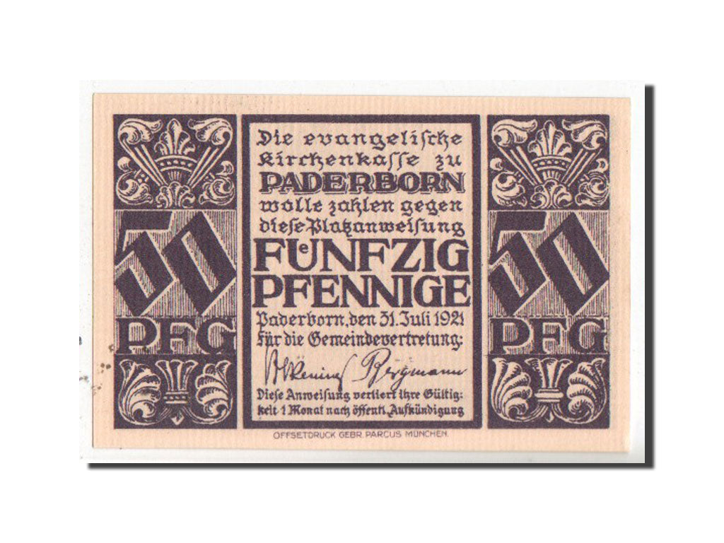Banknote, Germany, Paderborn Stadt, 50 Pfennig, 1921, UNC(63), Mehl:1042.1