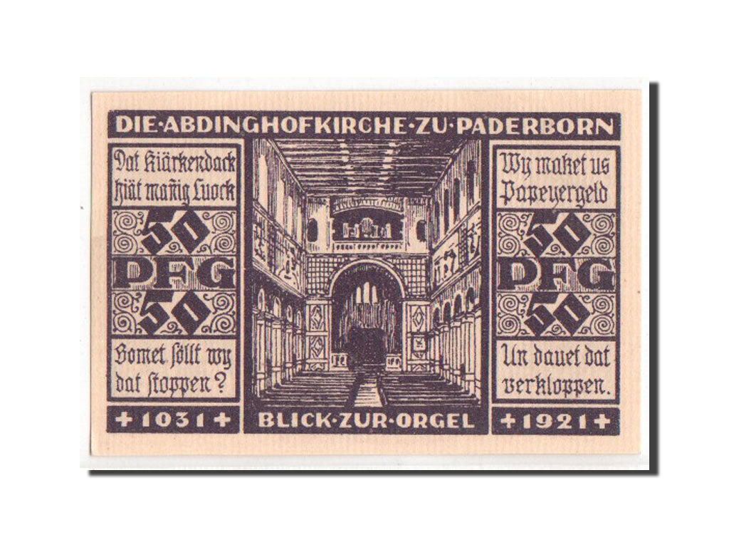 Banknote, Germany, Paderborn Stadt, 50 Pfennig, 1921, UNC(63), Mehl:1042.1