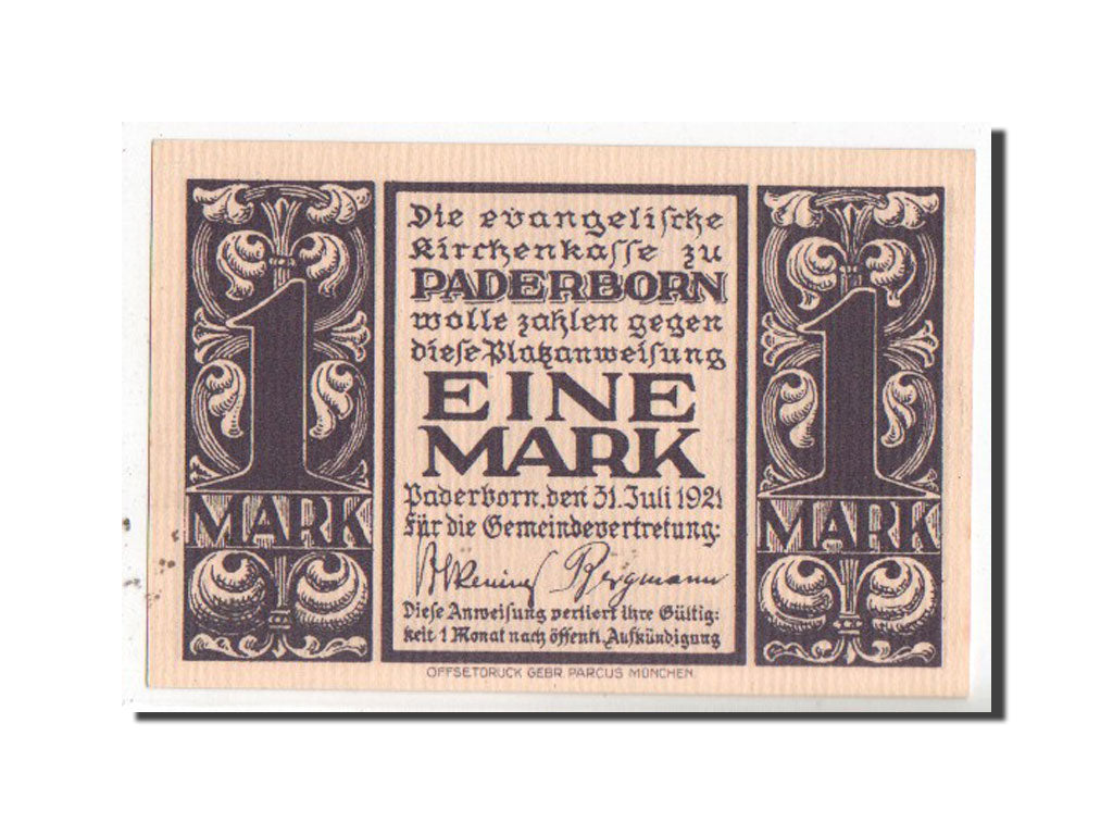 Banknote, Germany, Paderborn Stadt, 1 Mark, 1921, UNC(63), Mehl:1042.1