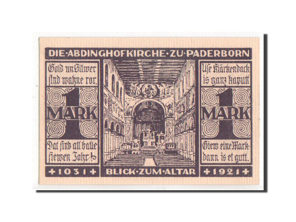 Banknote, Germany, Paderborn Stadt, 1 Mark, 1921, UNC(63), Mehl:1042.1