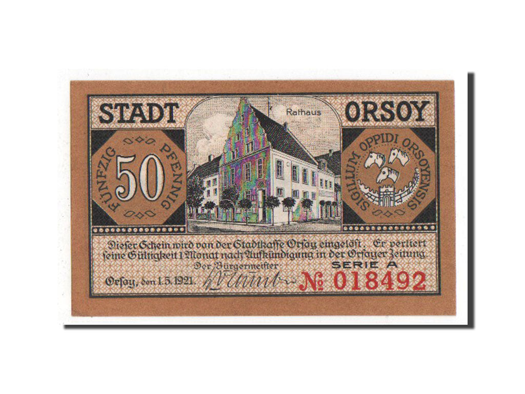 Banknote, Germany, Orsoy Stadt, 50 Pfennig, 1921, UNC(65-70), Mehl:1026.1c