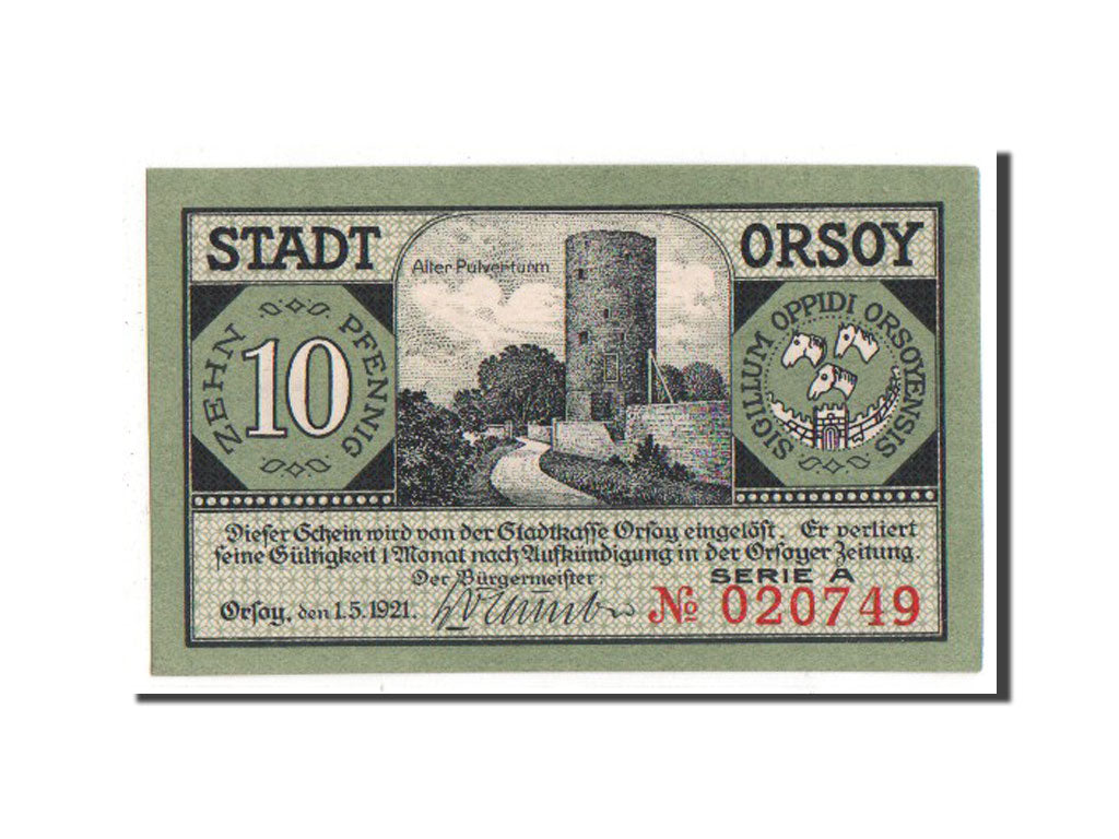 Banknote, Germany, Orsoy Stadt, 10 Pfennig, 1921, UNC(65-70), Mehl:1026.1