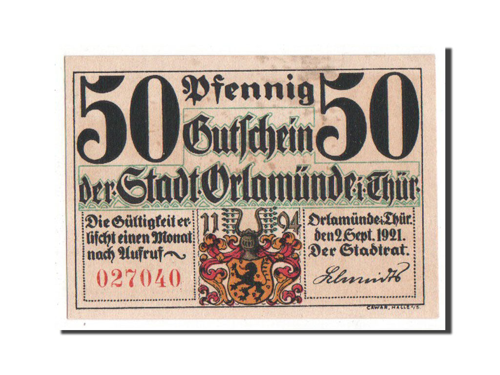 Banknote, Germany, Orlamunde Stadt, 50 Pfennig, 1921, UNC(63), Mehl:1025.1a