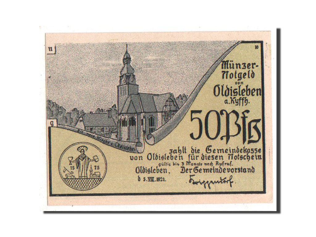 Banknote, Germany, Oldisleben Gemeinde, 50 Pfennig, 1921, UNC(63), Mehl:1022.1a
