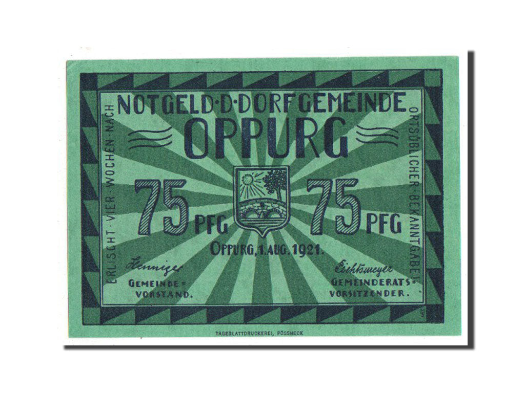 Banconote, Germania, Oppurg Dorfgemeinde, 75 Pfennig, 1921, SPL, Mehl:1023.1b