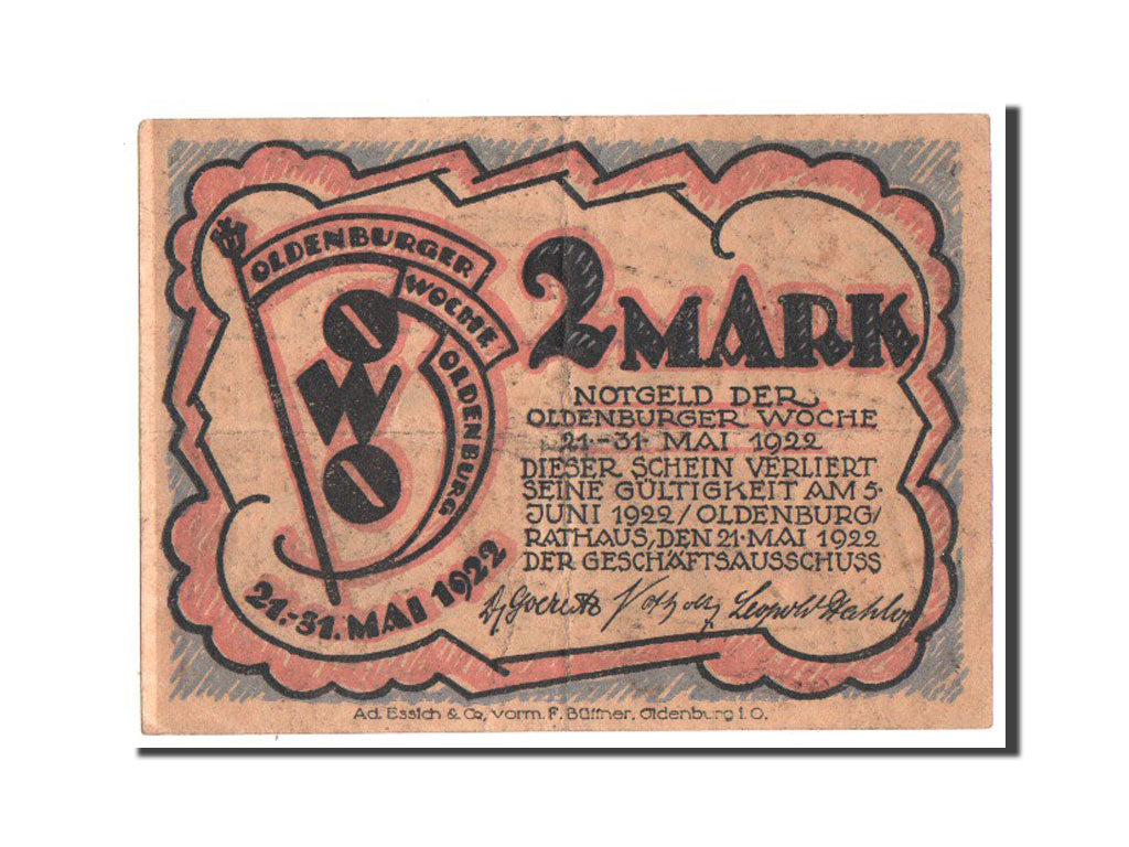 Banknote, Germany, Oldenburg, 2 Mark, 1922, EF(40-45), Mehl:1018.1
