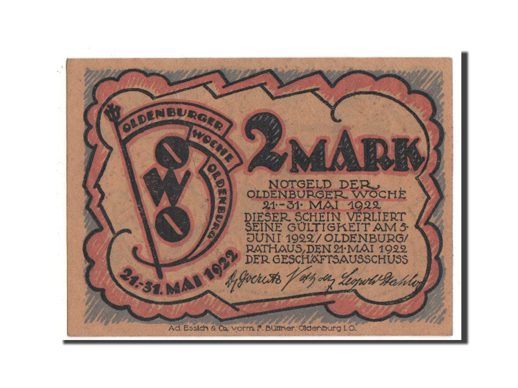 Banknote, Germany, Oldenburg, 2 Mark, 1922, AU(55-58), Mehl:1018.1