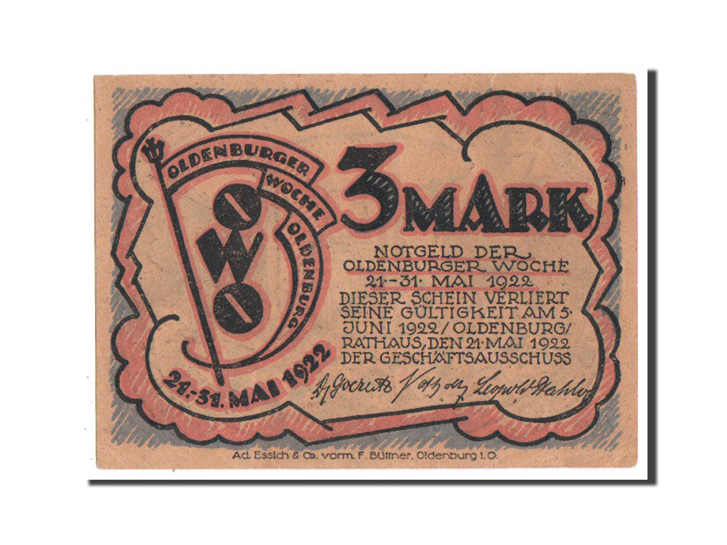 Banknote, Germany, Oldenburg, 3 Mark, 1922, AU(55-58), Mehl:1018.1