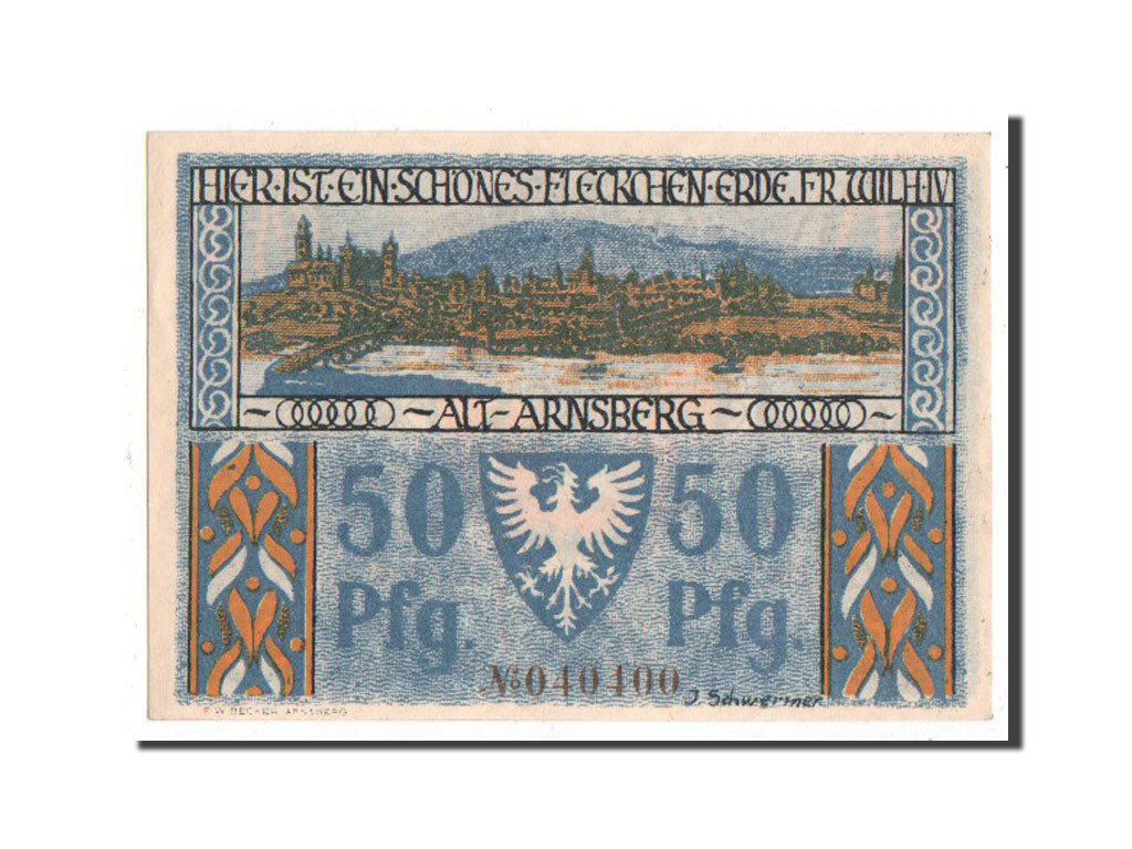 Banknote, Germany, Arnsberg, 50 Pfennig, 1921, UNC(65-70), Mehl:42.1