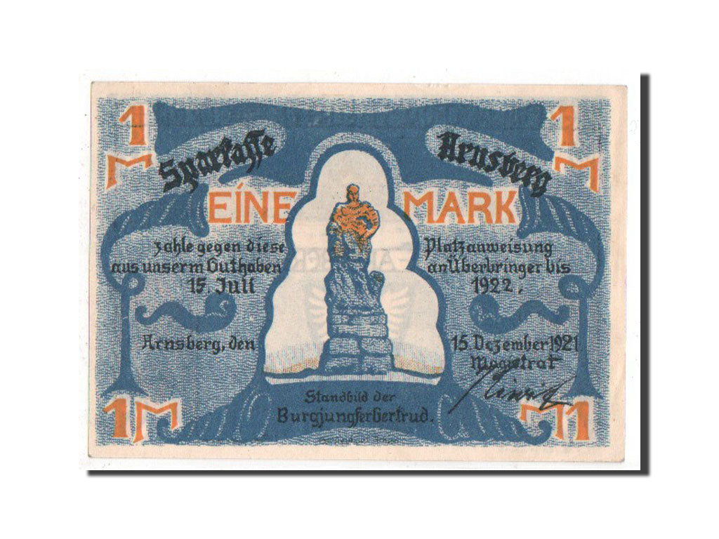Banknote, Germany, Arnsberg, 1 Mark, 1921, UNC(65-70), Mehl:42.1