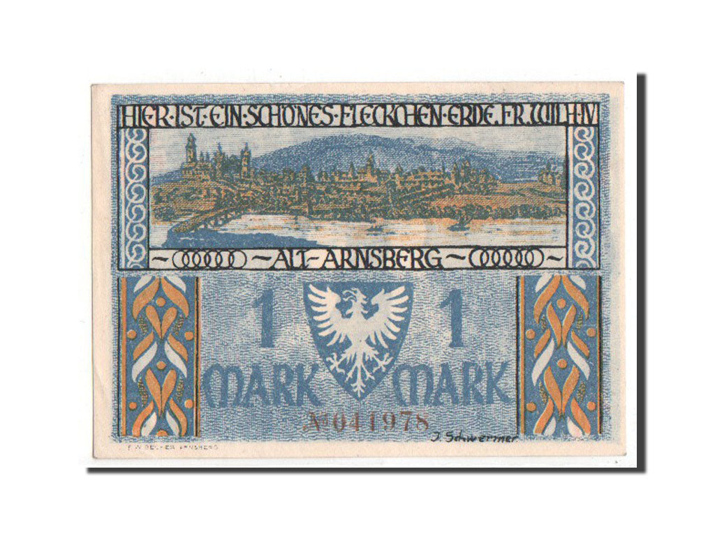 Banknote, Germany, Arnsberg, 1 Mark, 1921, UNC(65-70), Mehl:42.1