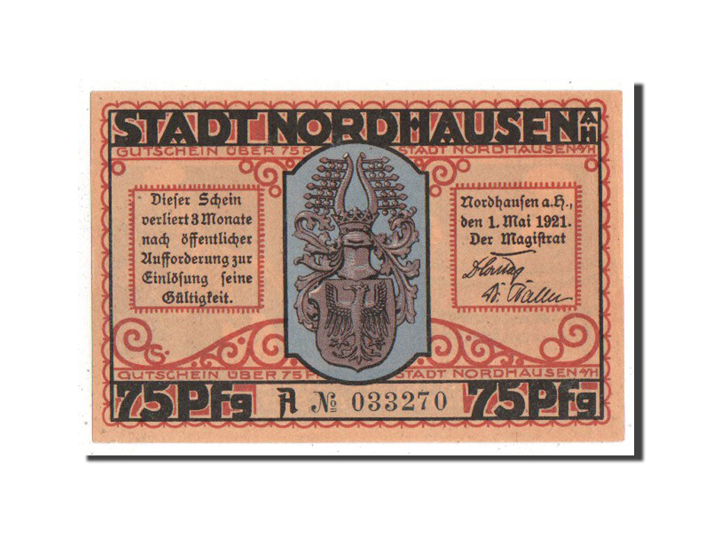 Banknote, Germany, Nordhausen Stadt, 75 Pfennig, 1921, UNC(63), Mehl:987.1