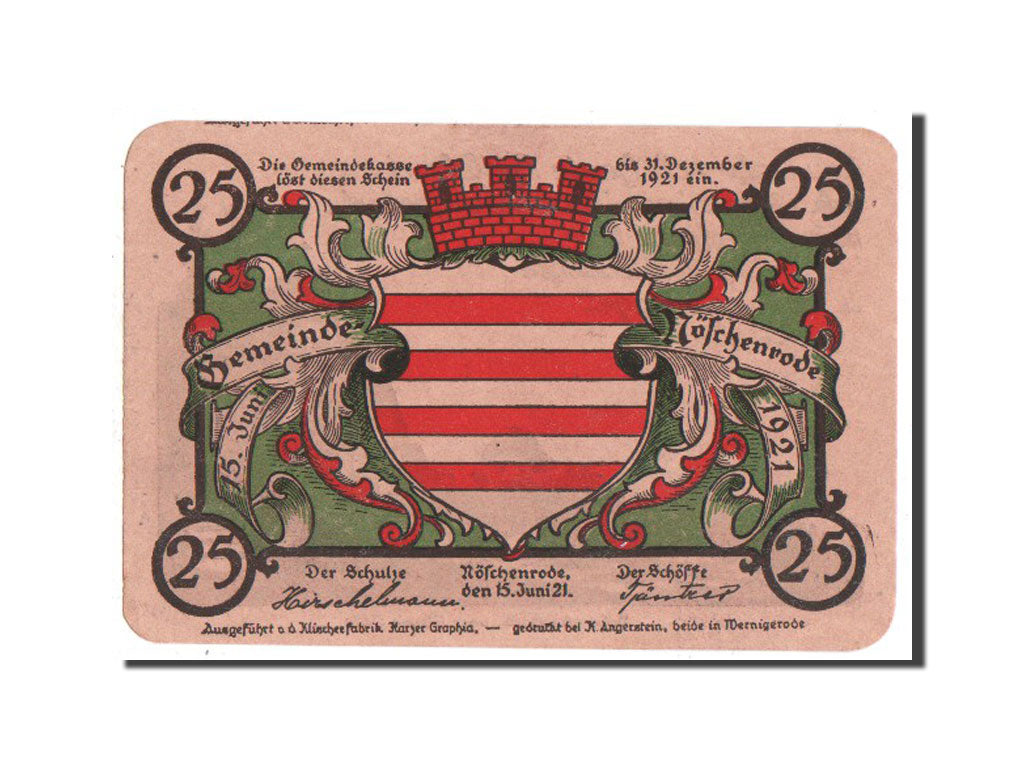 Banknote, Germany, Noschenrode Gemeinde, 25 Pfennig, 1921, AU(55-58)