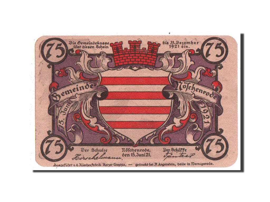 Banconote, Germania, Noschenrode Gemeinde, 75 Pfennig, 1921, SPL-, Mehl:980.10