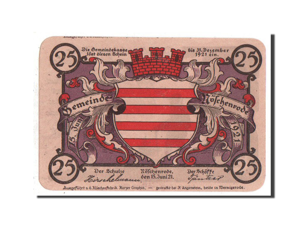 Banknote, Germany, Noschenrode Gemeinde, 25 Pfennig, 1921, AU(55-58)