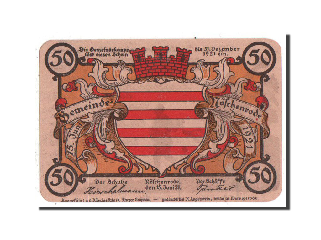 Banknote, Germany, Noschenrode Gemeinde, 50 Pfennig, 1921, AU(55-58), Mehl:980.8