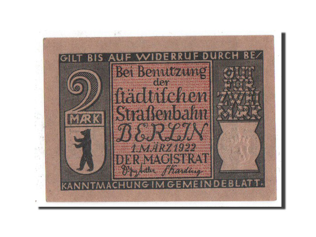 Banconote, Germania, Berlin Stadt, 2 Mark, 1922, SPL, Mehl:92.3