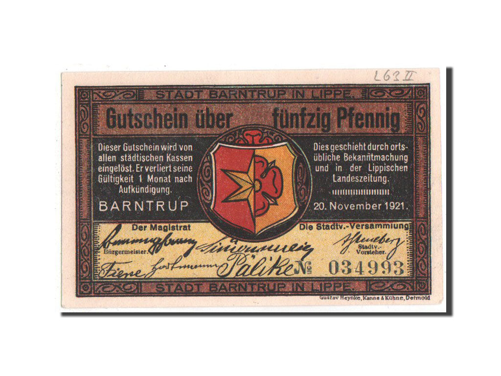 Banknote, Germany, Barntrup Stadt, 50 Pfennig, 1921, UNC(63), Mehl:66.2