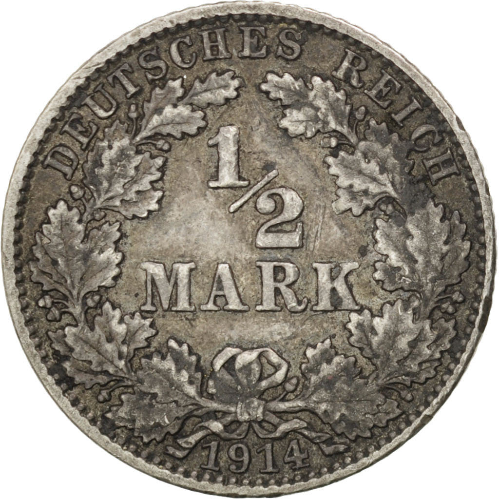 Coin, GERMANY - EMPIRE, 1/2 Mark, 1914, Hambourg, EF(40-45), Silver, KM:17