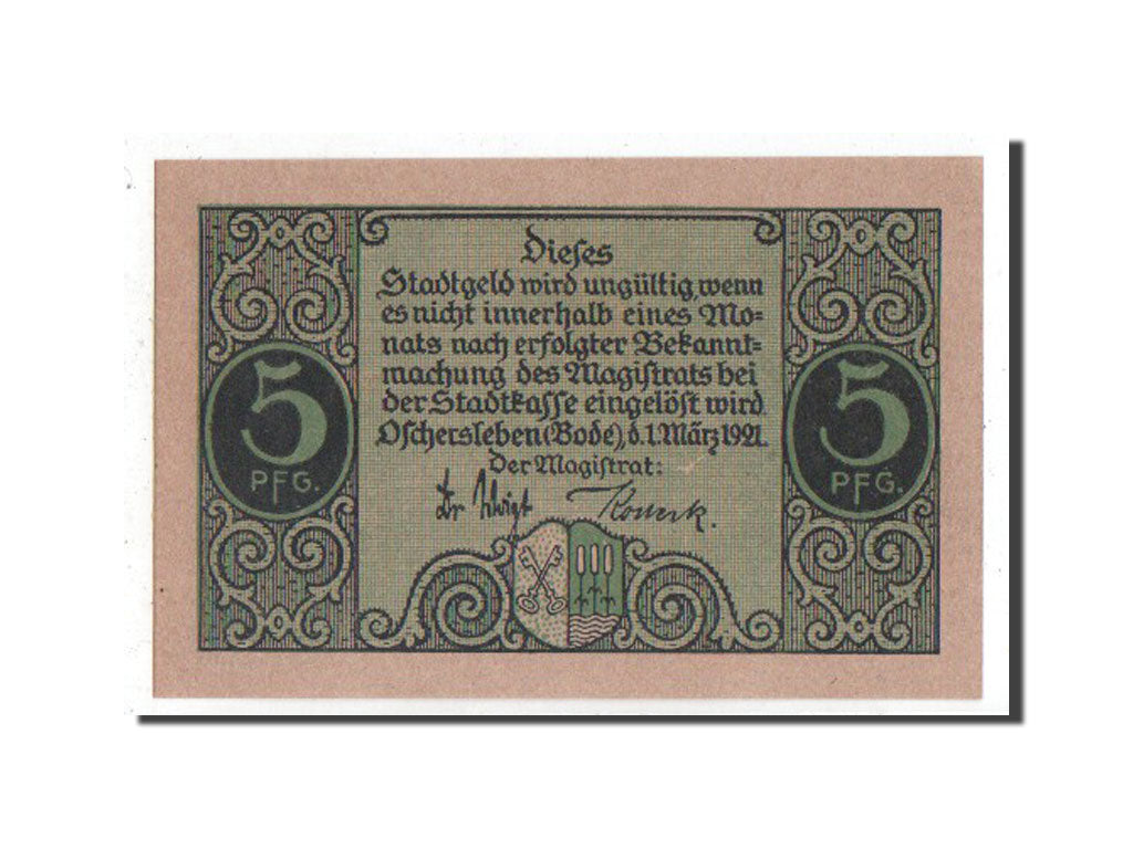 Banknote, Germany, Oschersleben a.Bode Stadt, 5 Pfennig, 1921, UNC(65-70)