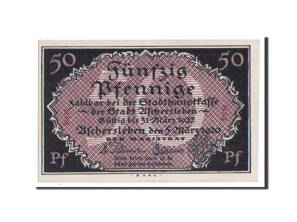 Billet, Allemagne, Aschersleben, 50 Pfennig, Eglise, 1920, NEUF, Mehl:50.1