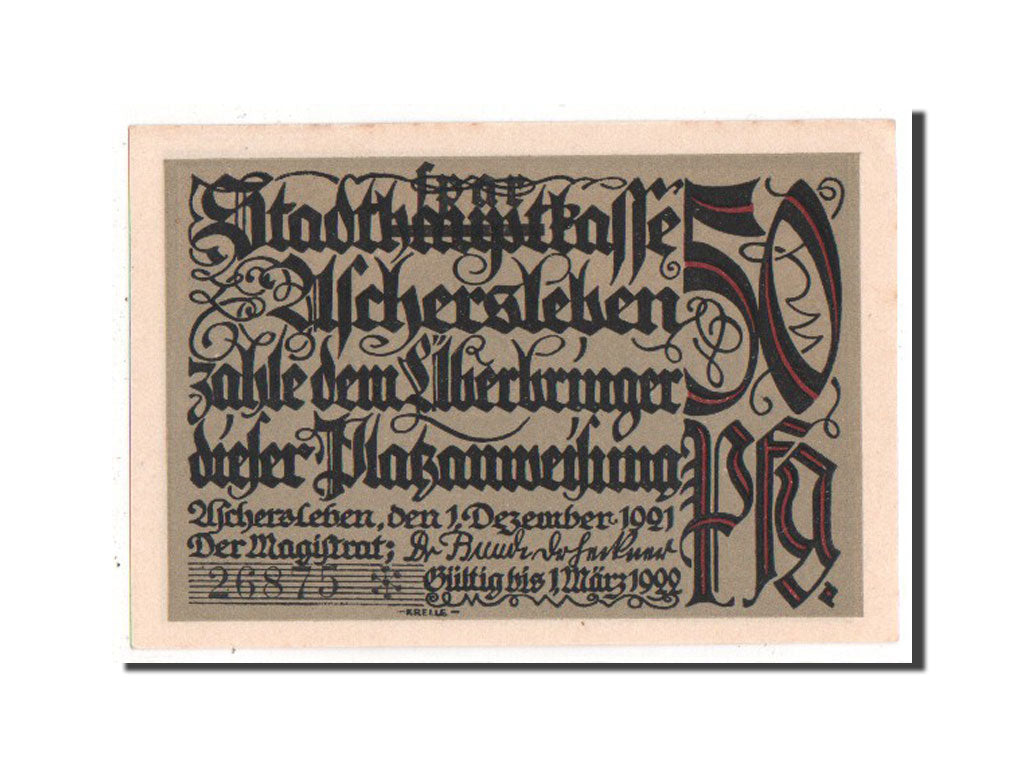 Banknote, Germany, Aschersleben, 50 Pfennig, 1921, UNC(63), Mehl:50.3