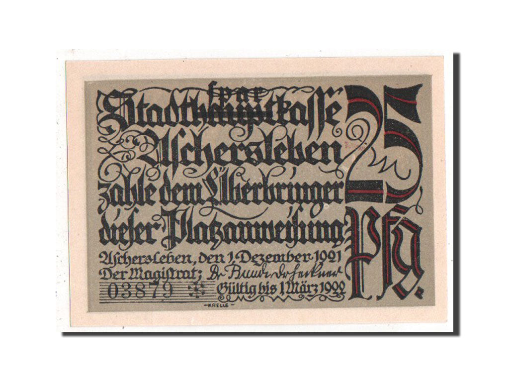 Banknote, Germany, Aschersleben, 25 Pfennig, 1921, UNC(63), Mehl:50.3