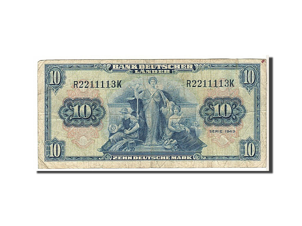Banknote, GERMANY - FEDERAL REPUBLIC, 10 Deutsche Mark, 1949, VF(20-25)