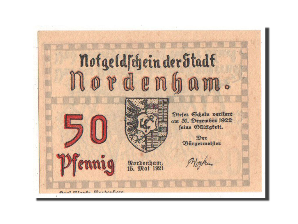 Banknote, Germany, Nordenham, 50 Pfennig, 1921, UNC(65-70), Mehl:982.2a