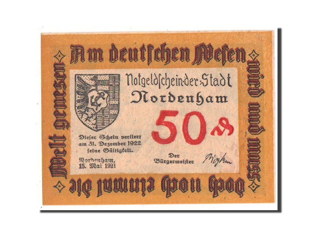 Banknote, Germany, Nordenham, 50 Pfennig, 1921, UNC(65-70), Mehl:982.2a