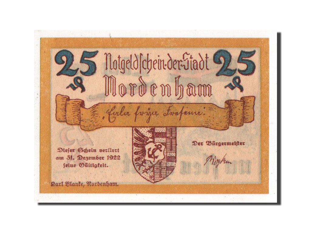 Banknote, Germany, Nordenham, 25 Pfennig, UNC(63), Mehl:982.1a