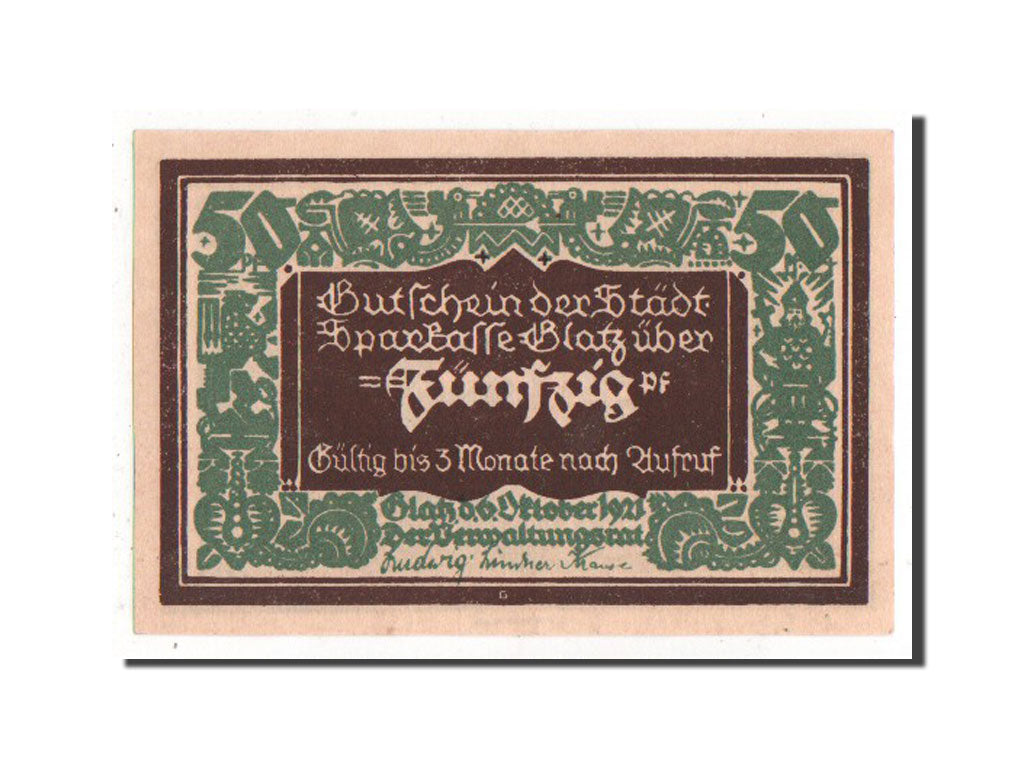 Banknote, Germany, Glatz, 50 Pfennig, 1921, UNC(63), Mehl:432