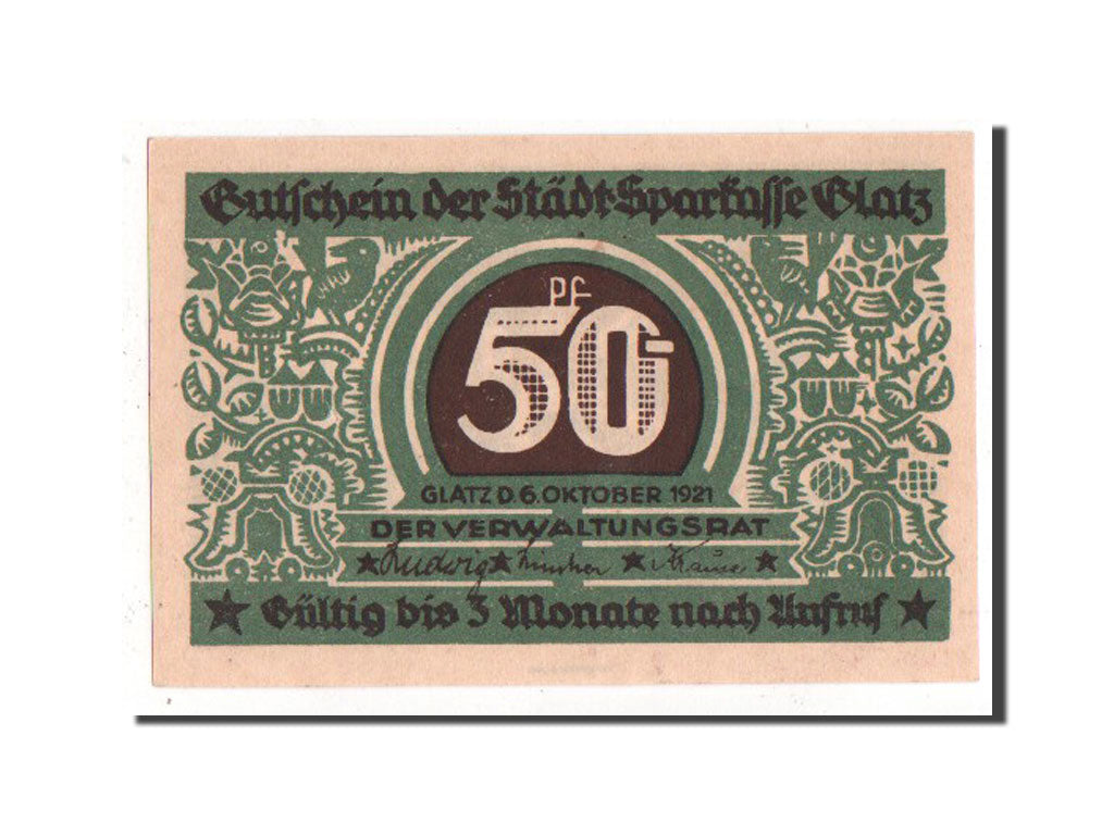 Banknote, Germany, Glatz, 50 Pfennig, 1921, UNC(63), Mehl:432