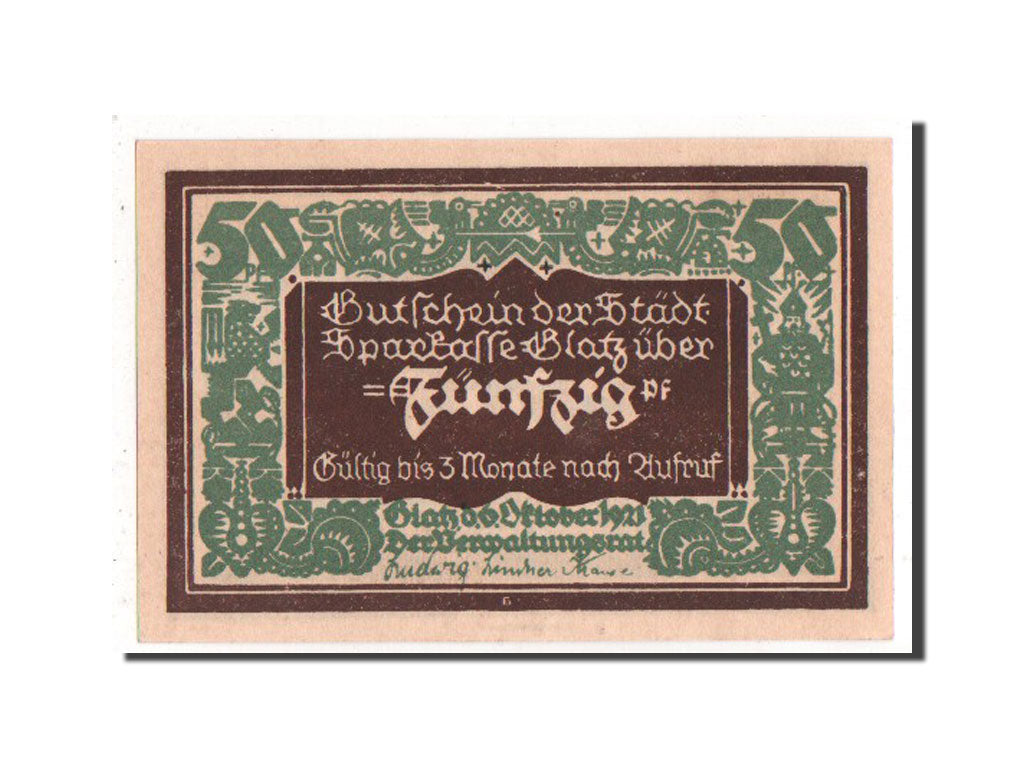 Banknote, Germany, Glatz, 50 Pfennig, 1921, UNC(63), Mehl:432