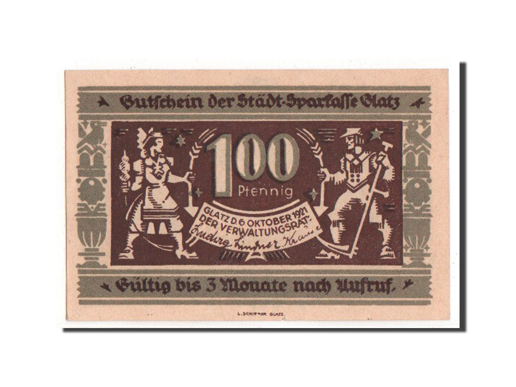 Banknote, Germany, Glatz, 100 Pfennig, 1921, UNC(63), Mehl:432