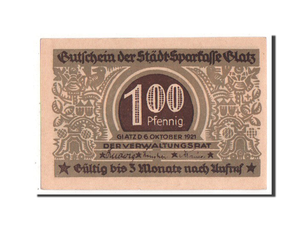 Banknote, Germany, Glatz, 100 Pfennig, 1921, UNC(63), Mehl:432