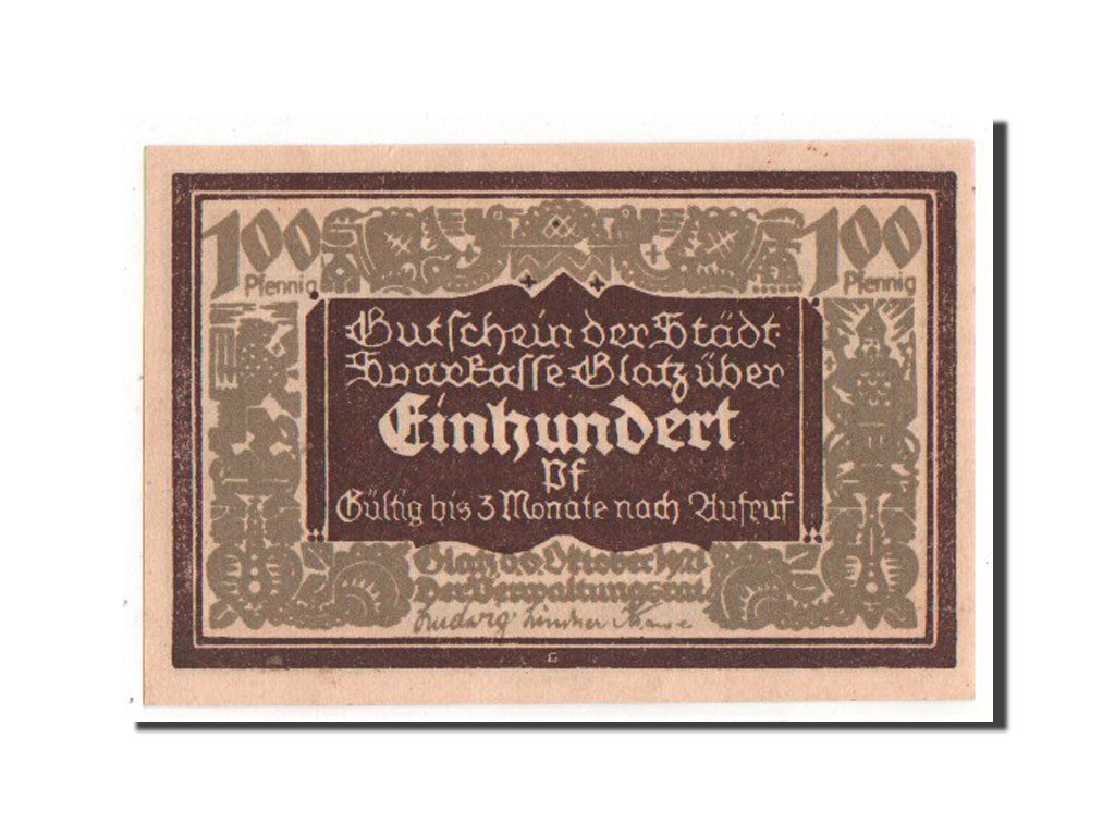 Banknote, Germany, Glatz, 100 Pfennig, 1921, UNC(63), Mehl:432