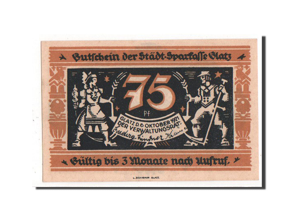 Banknote, Germany, Glatz, 75 Pfennig, 1921, UNC(63), Mehl:432