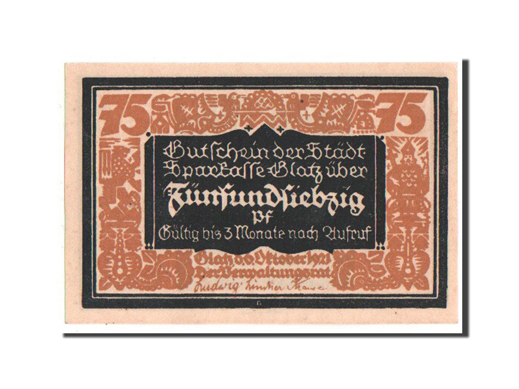 Banknote, Germany, Glatz, 75 Pfennig, 1921, UNC(63), Mehl:432