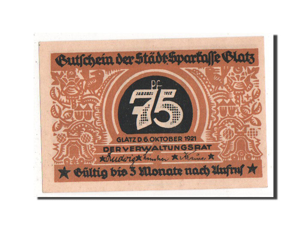 Banknote, Germany, Glatz, 75 Pfennig, 1921, UNC(63), Mehl:432