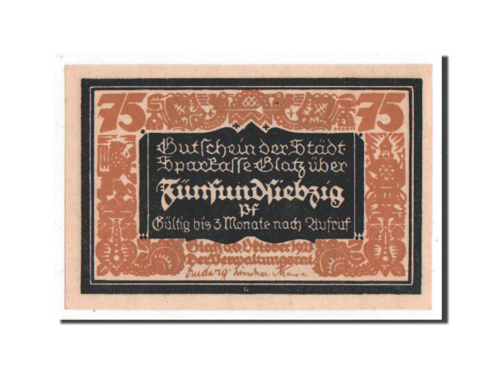 Banknote, Germany, Glatz, 75 Pfennig, 1921, UNC(63), Mehl:432