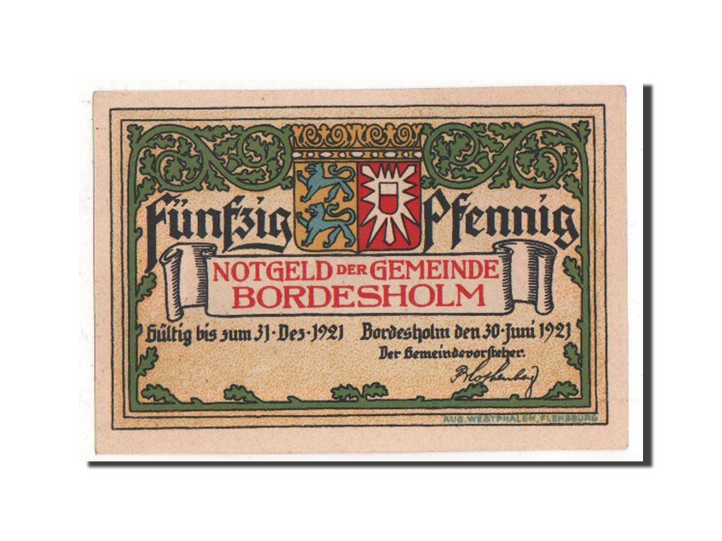 Banknote, Germany, Bordesholm, 50 Pfennig, 1921, UNC(60-62), Mehl:144.1