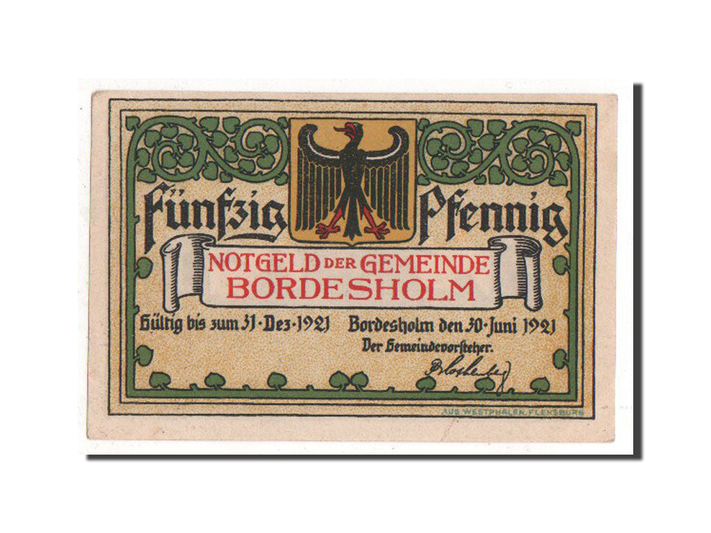 Banknote, Germany, Bordesholm, 50 Pfennig, 1921, UNC(60-62), Mehl:144.1