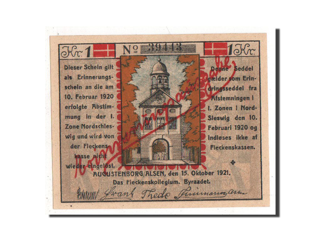 Banknote, Germany, Augustenburg, 1 Krone, 1921, UNC(63), Mehl:54.2