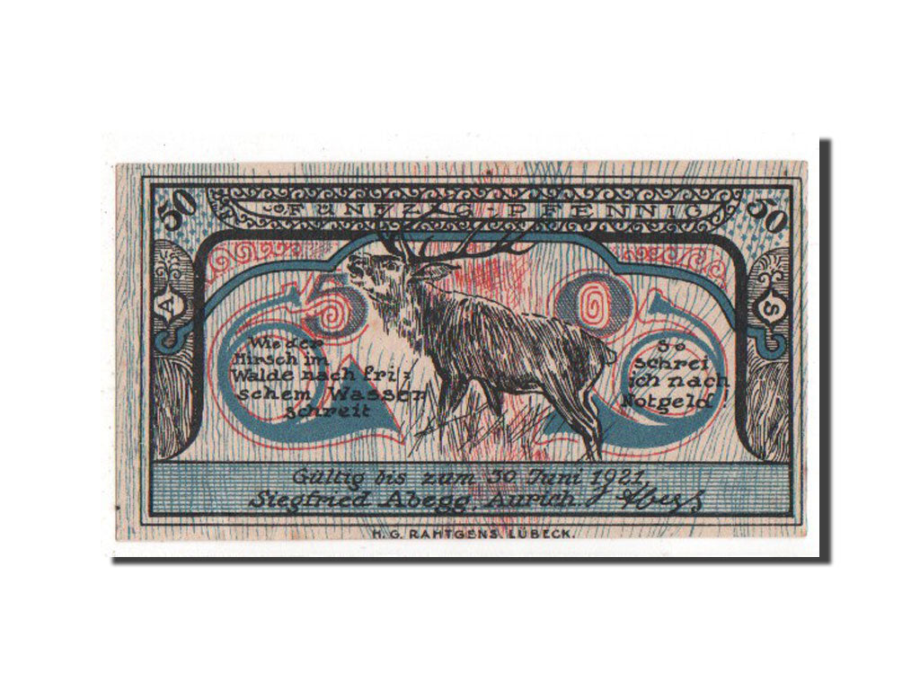 Banknote, Germany, Aurich Siegfried Abegg, 50 Pfennig, 1921, UNC(63), Mehl:56.1